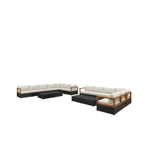 17-Pieces Patio Conversation Sets All Weather Outdoor Couch Sectional Set with Cushion Conversation Set, Black