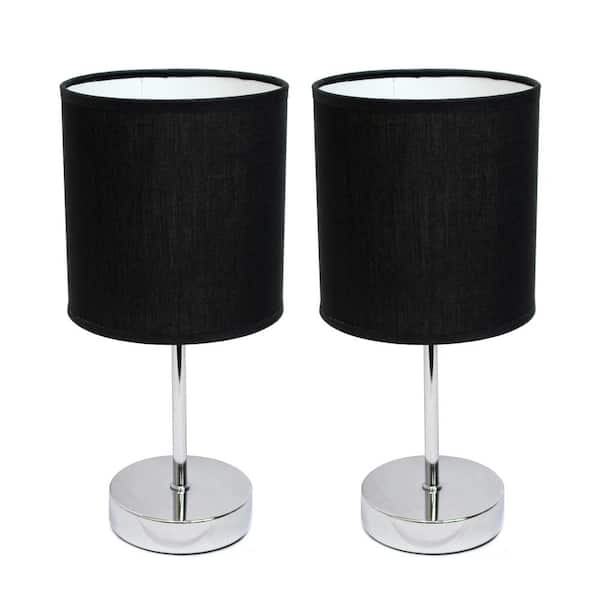 Creekwood home 11.81 in. Metal Two Pack Petite Stick Table Desk Lamp Set and Fabric Drum Shade (Set of 2), Black Shades