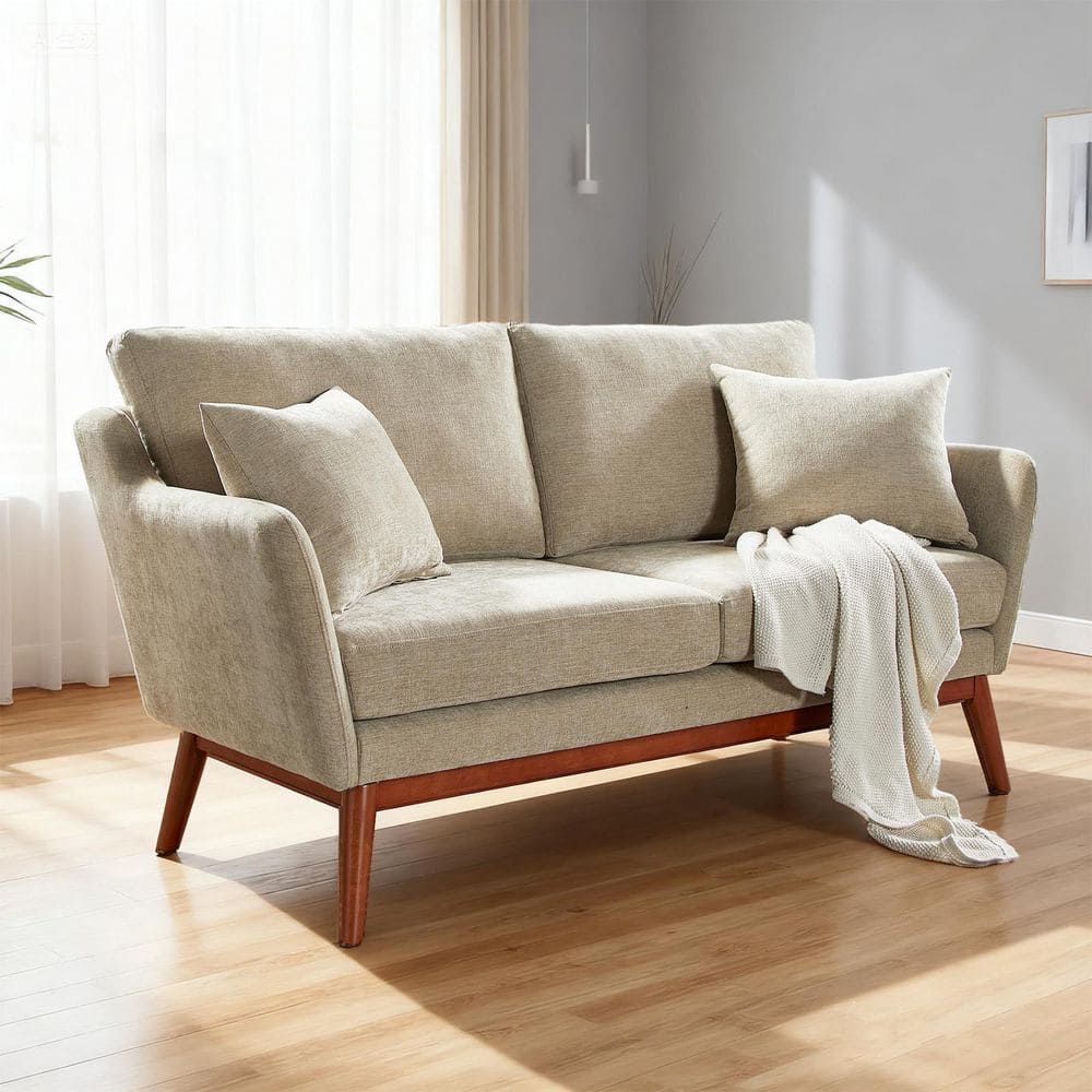 63.5 in. Polyester 2-Seater with Solid Wood Base for Small Spaces Loveseat in Khaki price history on PriceWatchPro