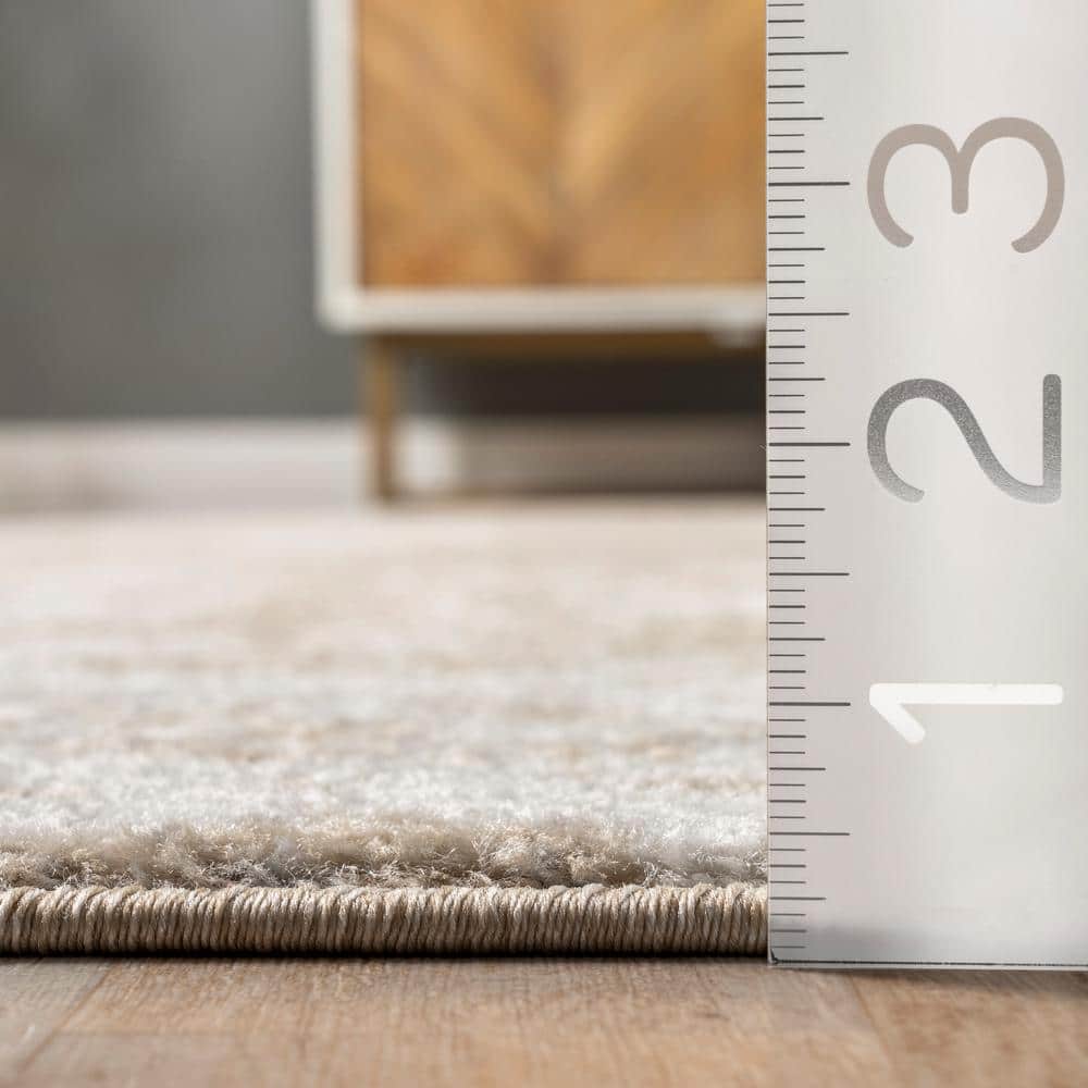 Beige Abstract Synthetic 8' x 10' Oval Area Rug