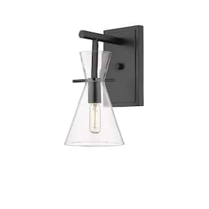 Colden 5.88 in. 1-Light Matte Black Vanity Light with Clear Glass Shade