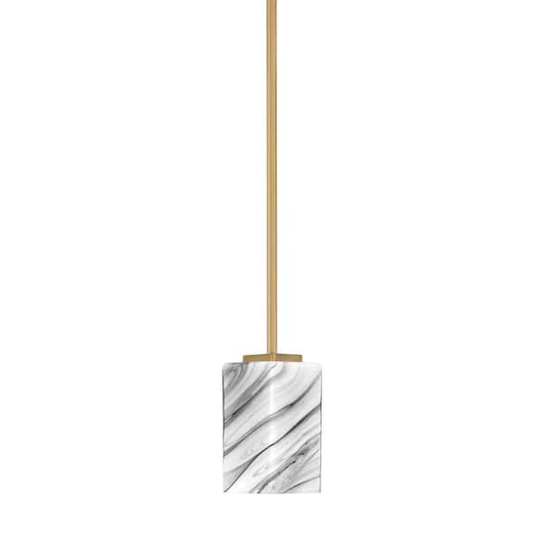 Unbranded Bridgewater 100-Watt 1-Light Brass Shaded Pendant Light Mini Pendant with 3.5 in. Onyx Swirl Glass, No Bulbs Included