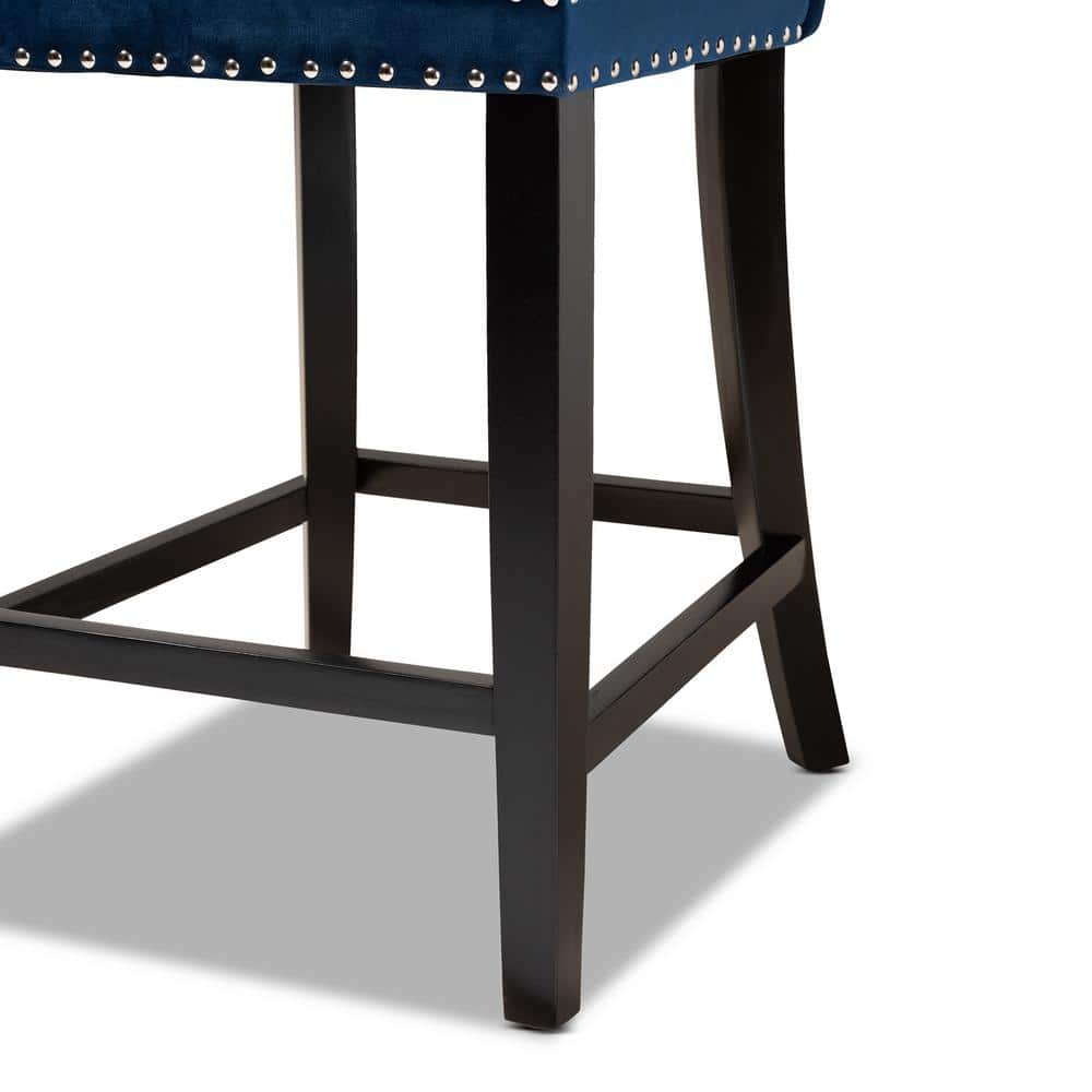 Howell Blue Velvet Upholstered Wood Counter Stools, Set of 2