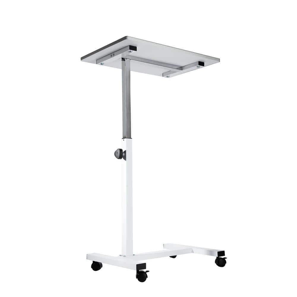 White Adjustable Height Rolling Laptop Desk with Wheels