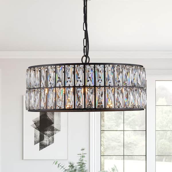 PUDO 17.7 in. 6-Light Modern Drum Black Chandelier with High