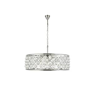 Timeless Home 32 in. L x 32 in. W x 10.5 in. H 8-Light Polished Nickel Transitional Chandelier with Clear Crystal