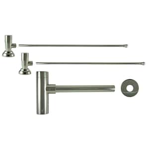 3/8 in. x 20 in. Brass Lavatory Supply Lines with Round Handle Shutoff Valves and Decorative Trap in Polished Nickel