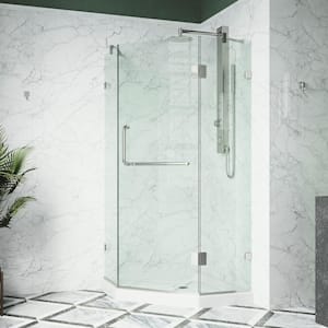 Piedmont 38 in. W x 77 in. H Neo Angle Pivot Frameless Corner Shower Enclosure in Brushed Nickel with Low-Profile Base