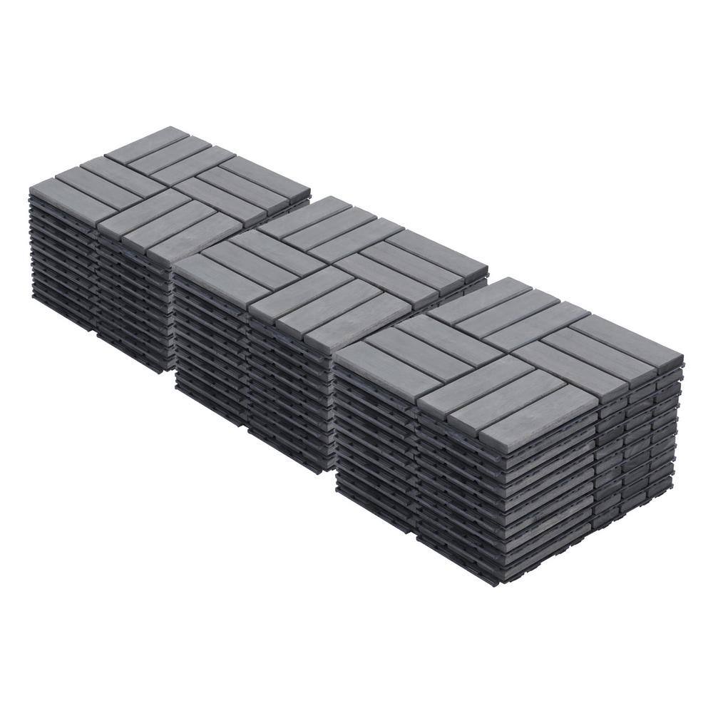 12 in. Gray Square Acacia Hardwood Interlocking Deck Tiles Checker Pattern 