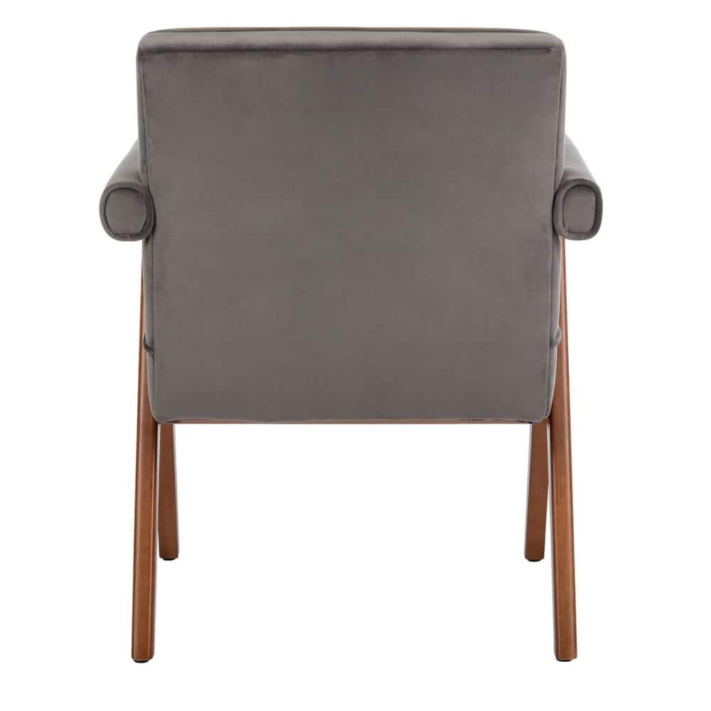 Dark Grey Velvet and Walnut Mid-Century Accent Chair