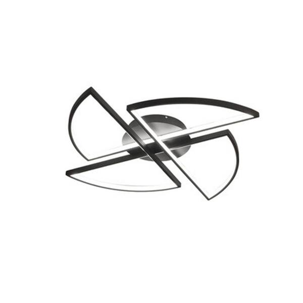 OUKANING 23.6 in. 1-Light Black Modern Geometric Design Selectable LED Semi-Flush Mount Ceiling Light