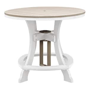 Adirondack White Round Composite Outdoor Dining Table with Weatherwood Top