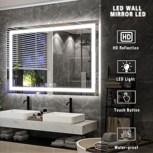 47.6 in. W x 31.5 in. H Rectangular LED Light Anti-Fog Frameless Wall Bathroom Vanity Mirror