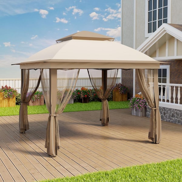 11 ft. x 11 ft. Pop-Up Steel Gazebo with Vented Double Roof, Mosquito Netting, and Carry Bag