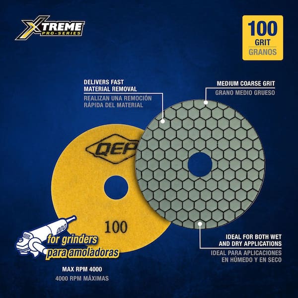 Xtreme 4 in. Dry Diamond Polishing Pad with 100 Grit for Ceramic, Porcelain, Engineered Stone, Concrete, Marble, Granite