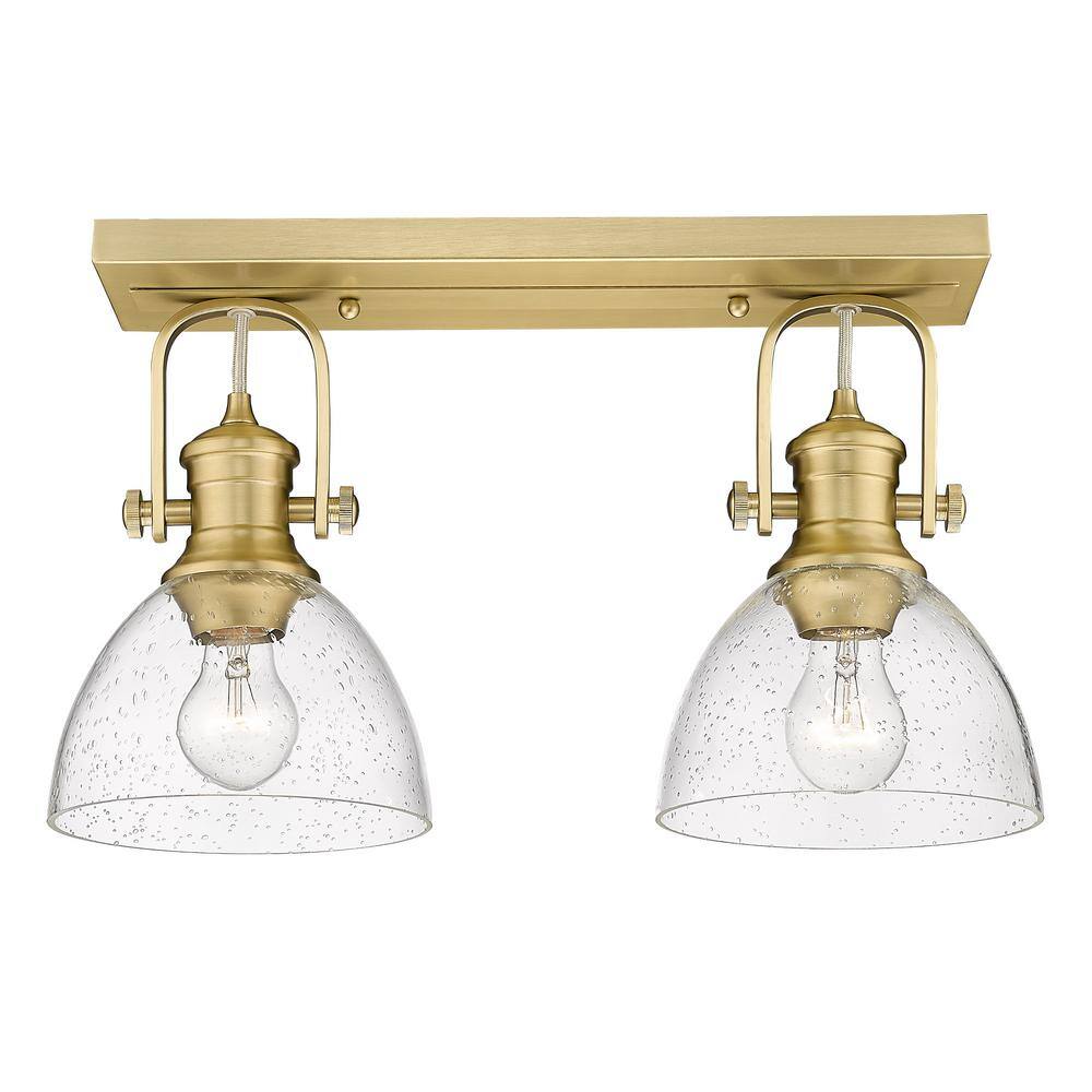 Hines 17.88 in. Brushed Champagne Bronze Semi-Flush Mount with Seeded Glass