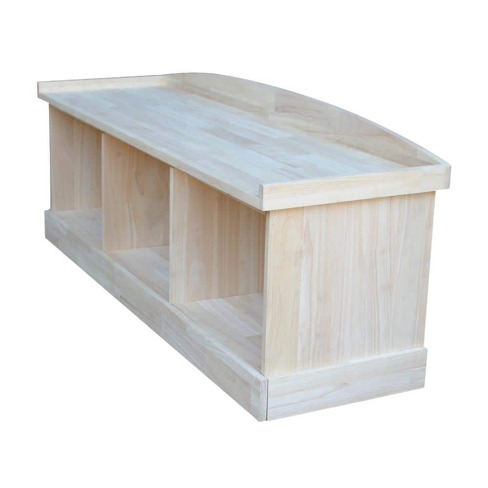 White Wood Coastal Storage Bench with Plinth Base