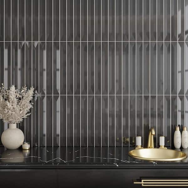 Horizonte 2 in. x 16 in. Glossy Jet Black Ceramic Deco Subway Wall Tile (10.76 sq. ft./case)-50 Pack
