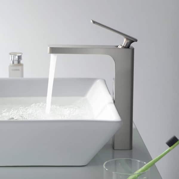 Single Handle Lever Handle Single Hole Bathroom Sink Faucet with Supply Lines and Adjustable Flow Rate in Brushed Nickel