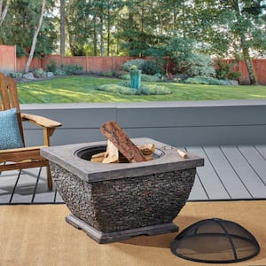 Karina 32 in. x 20 in. Square Concrete Wood Burning Outdoor Patio Fire Pit in Grey