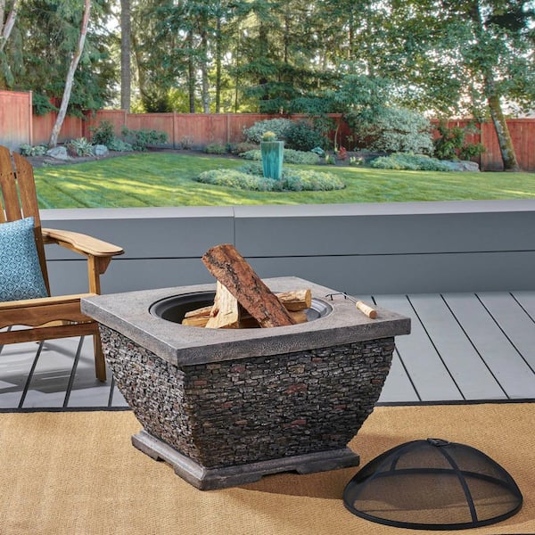 Karina 32 in. x 20 in. Square Concrete Wood Burning Outdoor Patio Fire Pit in Grey