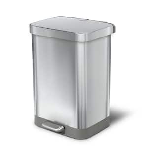 13 Gal. ALL Stainless Steel Step-On Large Metal Kitchen Trash Can w/Clorox Odor Protection and Soft-Closing Lid