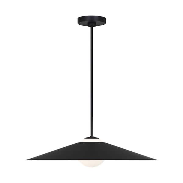 Astra 24 in. W x 5.75 in. H 1-Light Midnight Black Modern Pendant Light with Steel and White Opal Etched Glass Shade