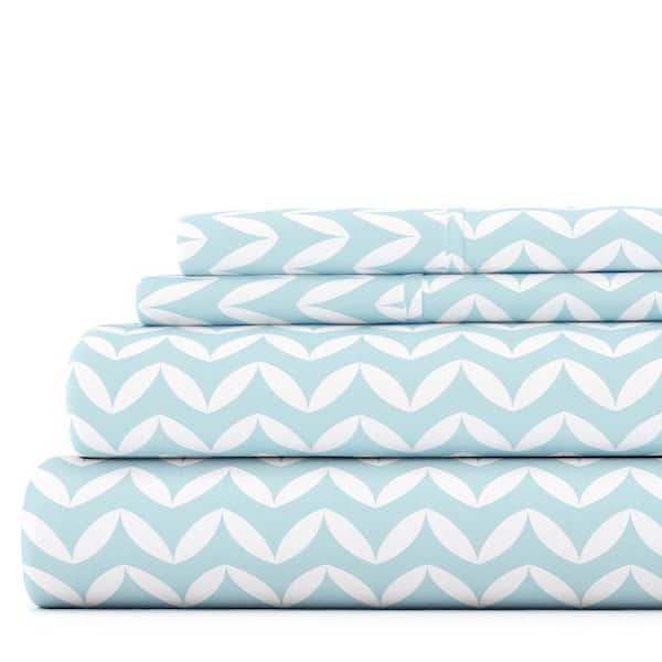 Becky Cameron Home Collection 4-Piece Light Blue Geometric Microfiber Full Sheet Set