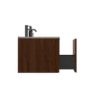 Etna305 24 in. W x 18.30 in. D x 15.6 in. H Single Sink Floating Bath Vanity in Walnut with White Solid Surfer Top