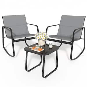 3-Piece Patio Outdoor Furniture Bistro Set with Rocking Bistro Chairs and Glass Table