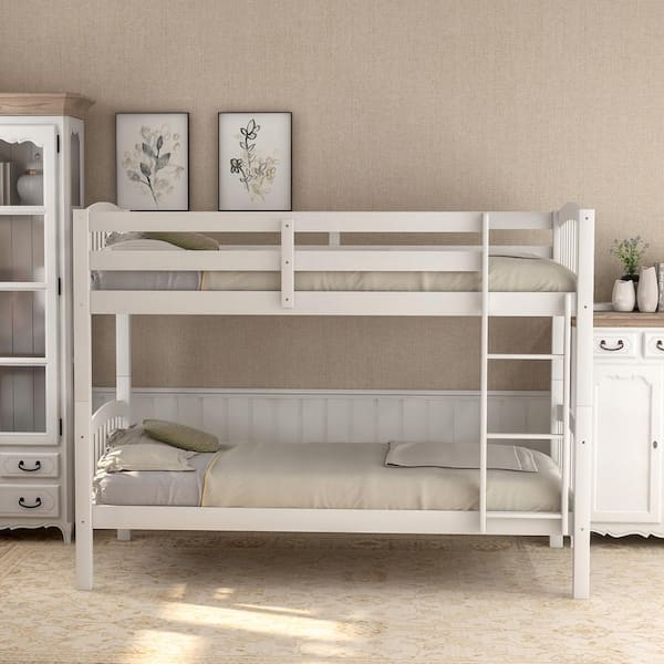 Qualler Bellmead White Twin Over Twin Bunk Bed with Ladder