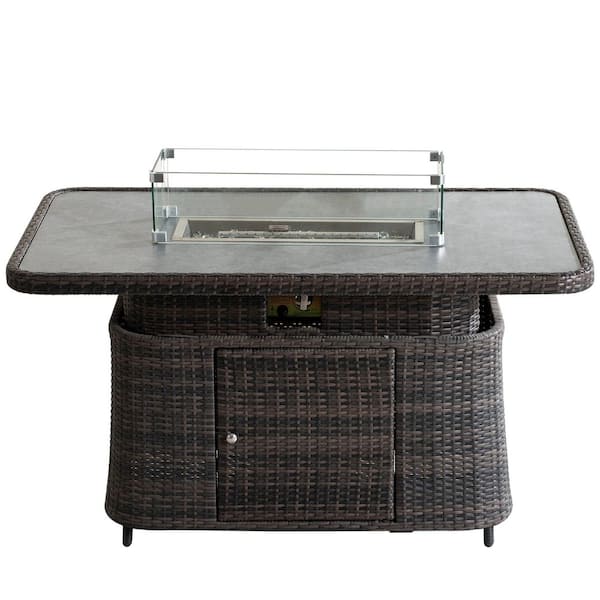 Ebba Aluminum Wicker Adjustable Height Fire Pit Table-Brown