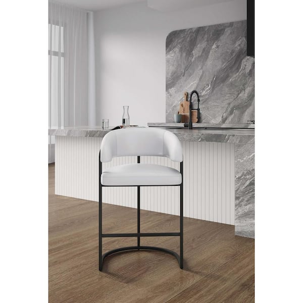 Manhattan Comfort Augusta 26.8 in. Modern White Metal Counter Stool with Faux Leather Upholstered Seat