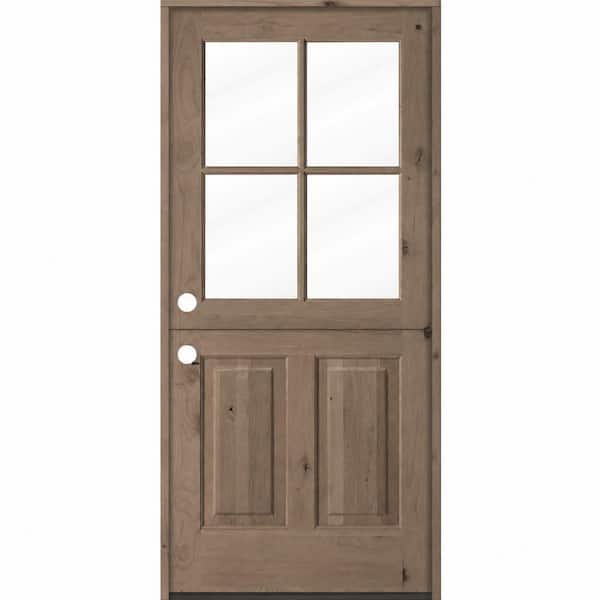 Dutch 32 in.x 80 in. Knotty Alder Right-Hand/Inswing 4Lite Clear Glass BEHR Weathered Gray Stain Wood Prehung Front Door