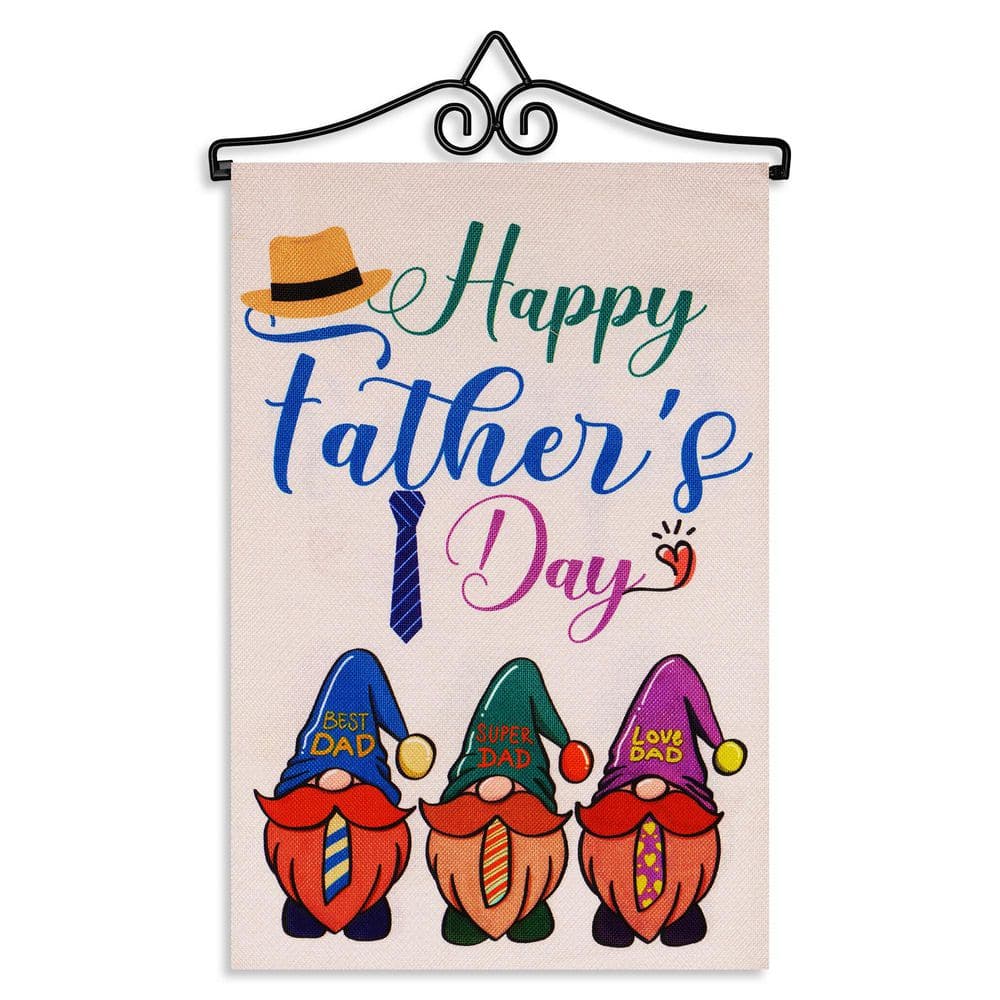 1 ft. x 1.5 ft. Polyester Happy Fathers Day 3 Gnome 2-Sided Garden Flag Burlap with 1.2 ft. Black Iron Hanger price history on PriceWatchPro