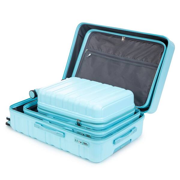 Tatahance 3-Piece Blue ABS Hardside Spinner Luggage Set with TSA