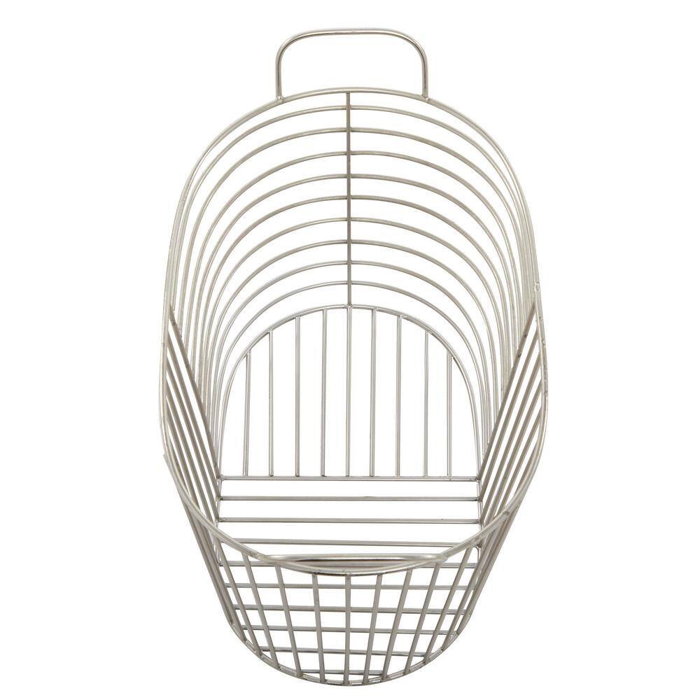 Silver Oval Metal Baskets with Handles - Set of 2