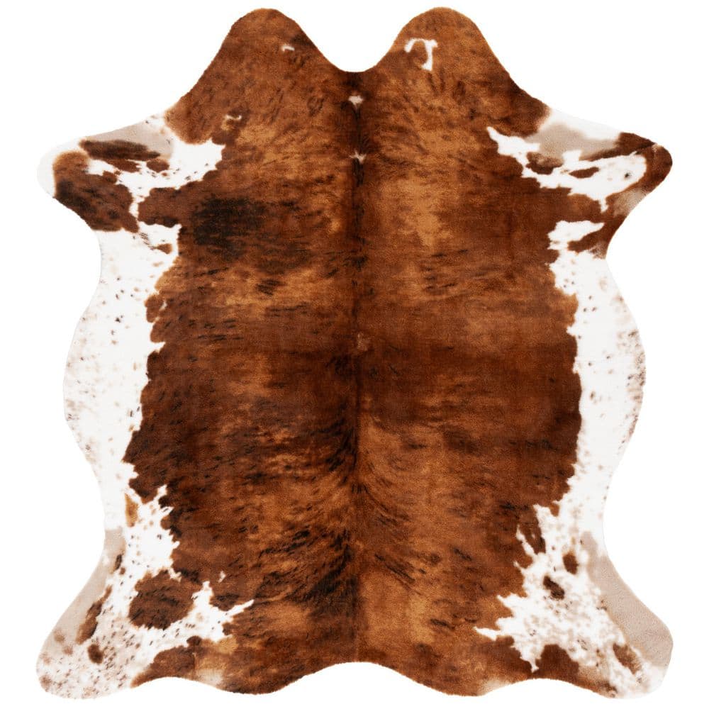 Faux Cow Hide 5 ft. x 5 ft. Brown/Ivory Animal Abstract Area Rug