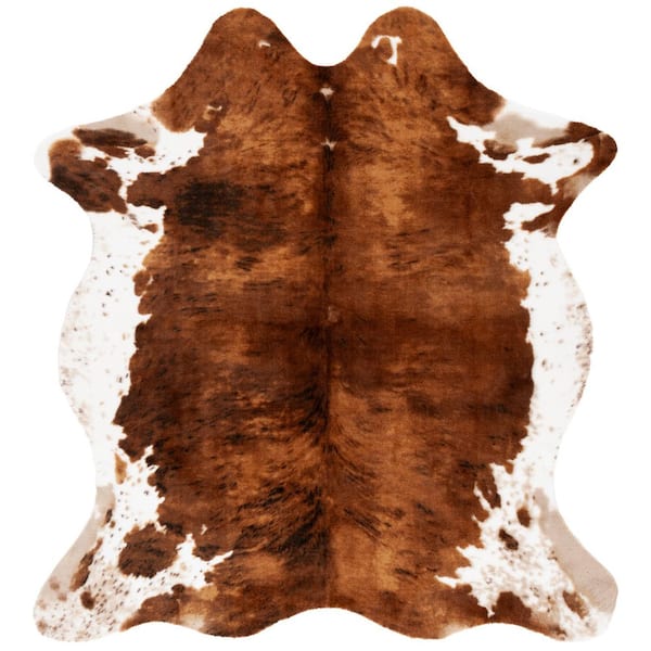 Faux Cow Hide 5 ft. x 5 ft. Brown/Ivory Animal Abstract Area Rug