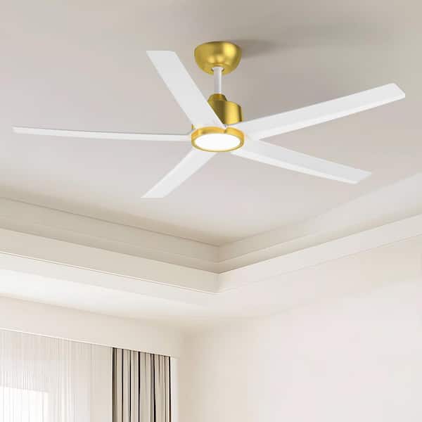 52 in. Indoor, Outdoor White LED Ceiling Fan with Remote, Reversible Quiet DC Motor and 5 Blades 3 CCT Light