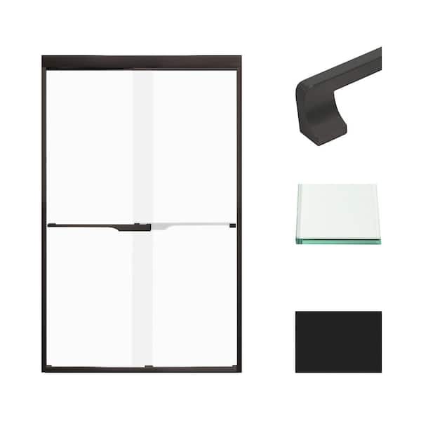 Transolid Frederick 47 in. W x 76 in. H Sliding Semi-Frameless Shower Door in Matte Black with Frosted Glass