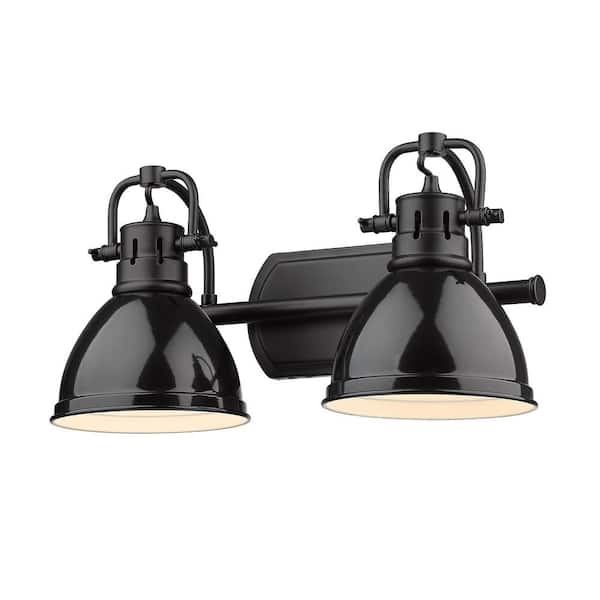 Golden Lighting Duncan 8.5 in. 2-Light Matte Black Vanity Light with Black Shades