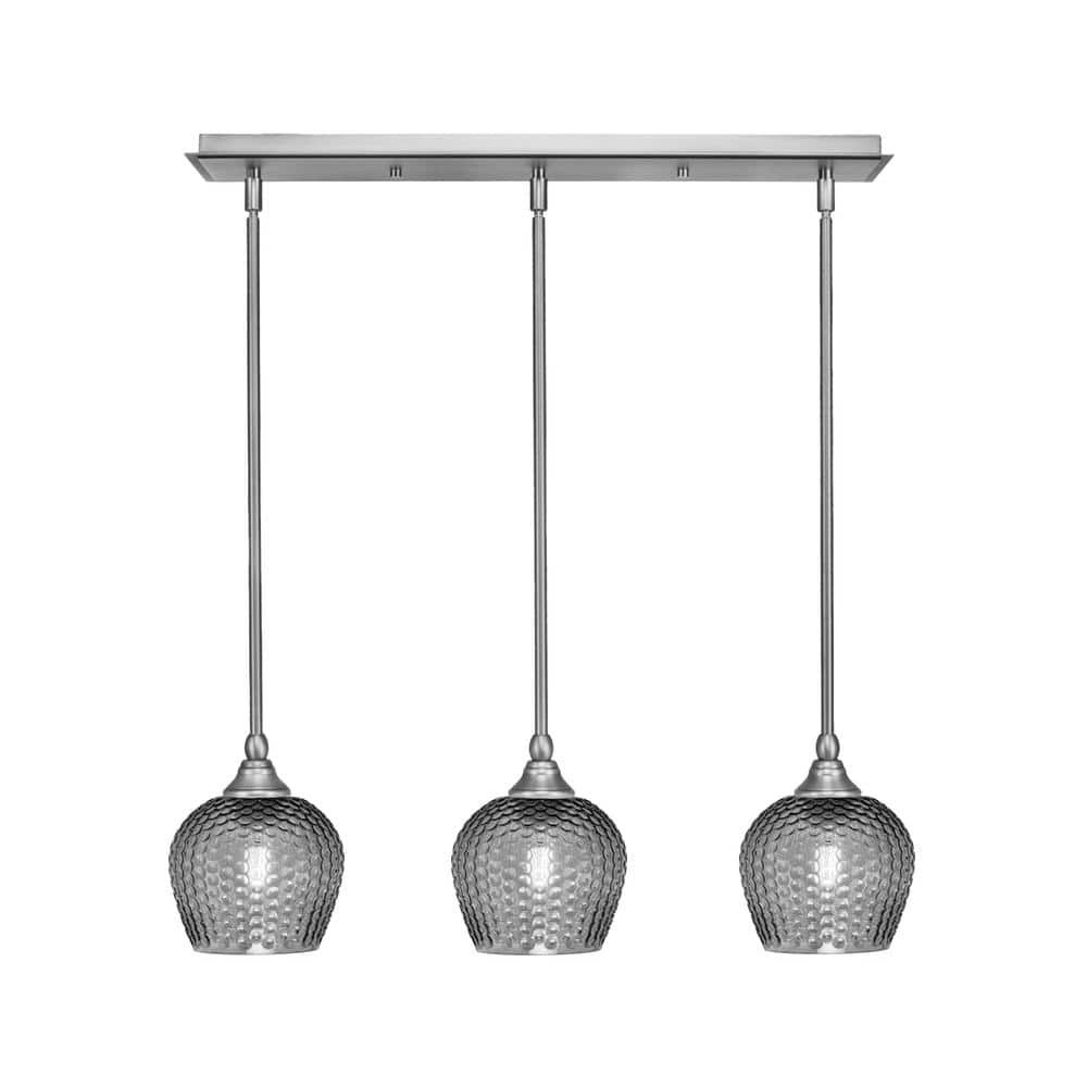 Livingston 100-Watt 3-Light Nickel Shaded Pendant Light with 6 in. Smoke Gl