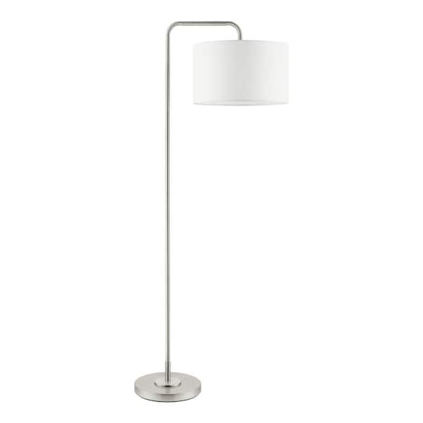 Hampton Bay Wythe 64 in. 1-Light Brushed Nickel Downbridge Floor Lamp with Fabric Drum Shade