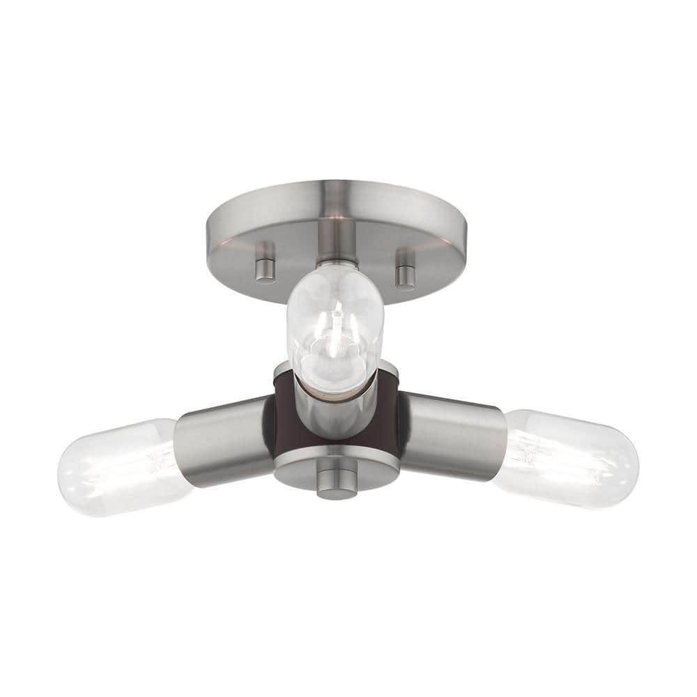 Copenhagen Brushed Nickel 3-Light Flush Mount Ceiling Fixture