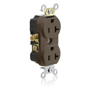 20 Amp Commercial Grade Tamper Resistant Side Wired Self Grounding Duplex Outlet, Brown