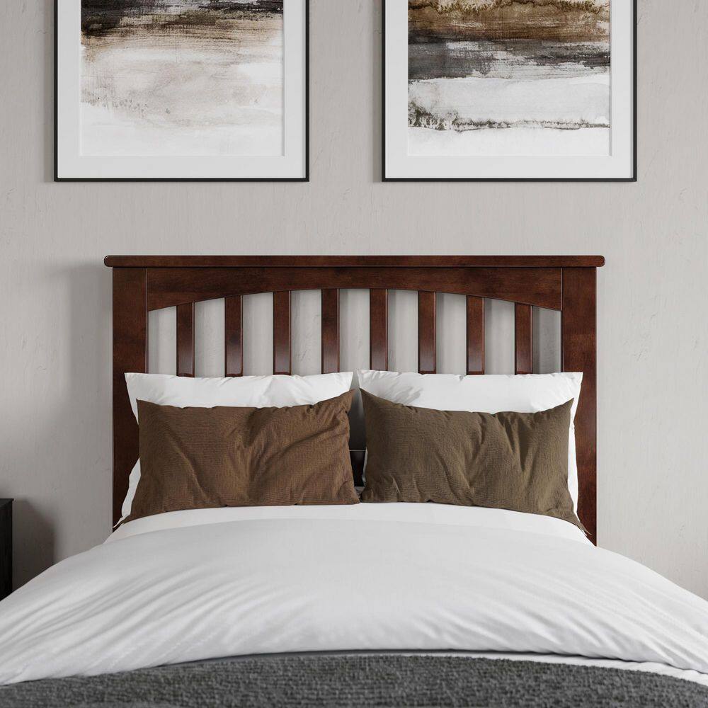 Becket Twin XL Walnut Wood Low Profile Platform Bed with Headboard