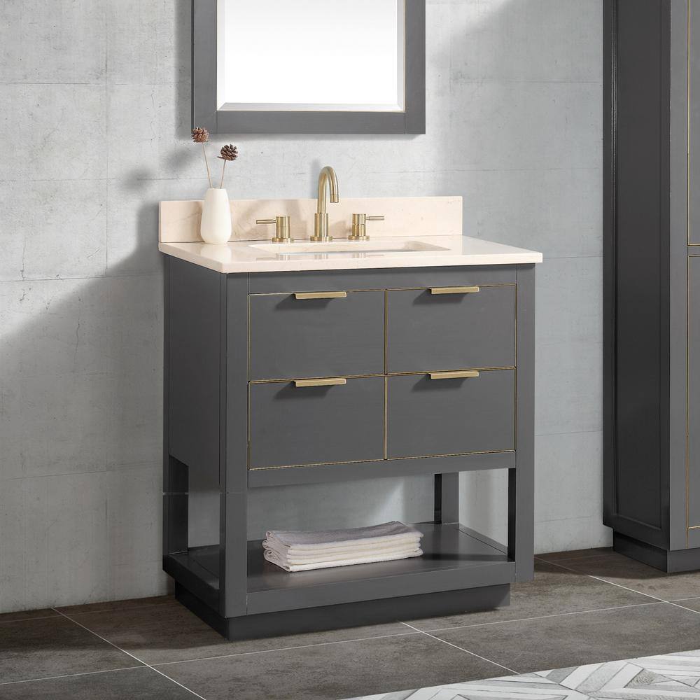 Twilight Gray 30" Solid Wood Vanity with Quartz Top & Gold Accents