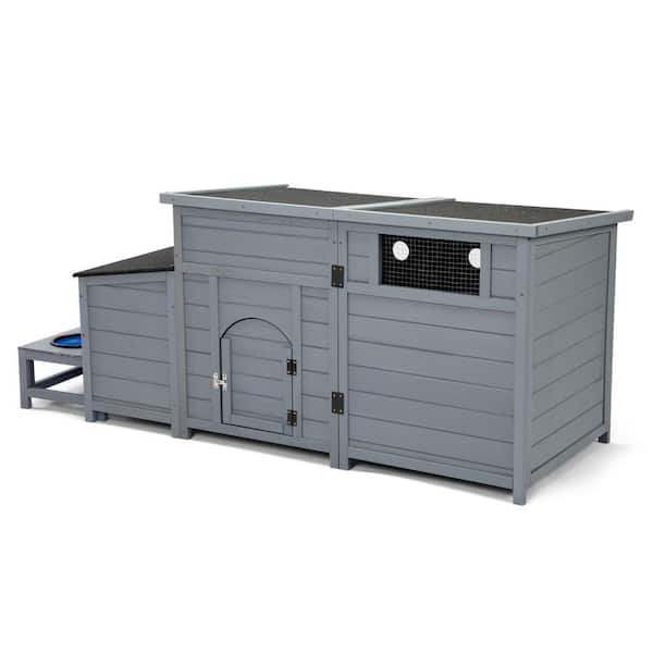 Wooden dog house, outdoor dog house, open roof, dog pet cage, gray