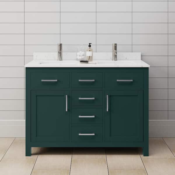 Wyndham Collection Beckett 48 in. W x 22 in. D x 35 in. H Double Sink Bathroom Vanity in Green with Carrara Cultured Marble Top